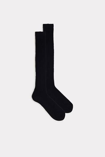 Intimssimi Tall Ribbed Egyptian Cotton Socks Blue | BUSSD91439