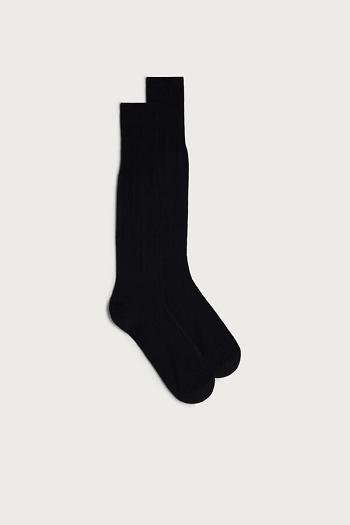 Intimssimi Tall Sateen Egyptian Cotton Socks Black | QUSWA75946