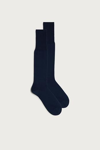 Intimssimi Tall Sateen Egyptian Cotton Socks Blue | QUSWA81996