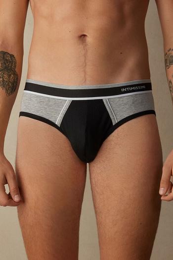 Intimssimi Two-Tone Stretch Supima® Cotton Briefs Black | DUSKV75202