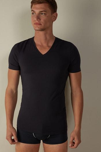 Intimssimi V-neck T-shirt in Stretch Supima® Cotton Blue | QUSUV30557