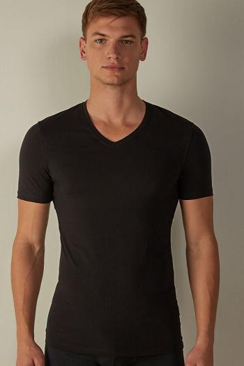 Intimssimi V-neck T-shirt in Stretch Supima® Cotton Black | XUSGW19078