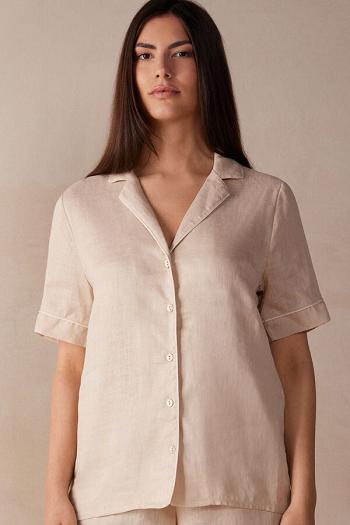 Intimssimi Yacht Night Linen Short Sleeve Shirt Natural | USCIF59515