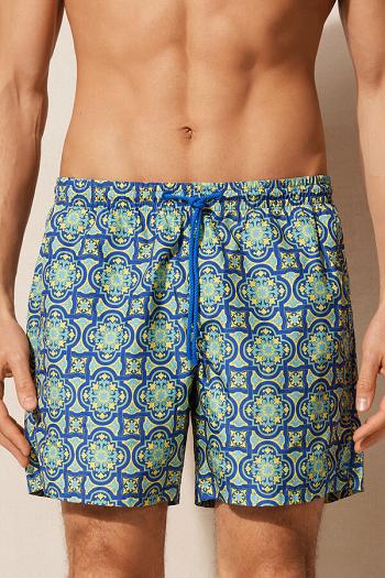 Intimssimi Yellow Majolica Print Swim Trunks Blue | USDFL57953