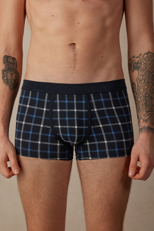 Intimssimi Blue Checkered Boxers in Stretch Supima® Cotton Blue | AUSWC61319