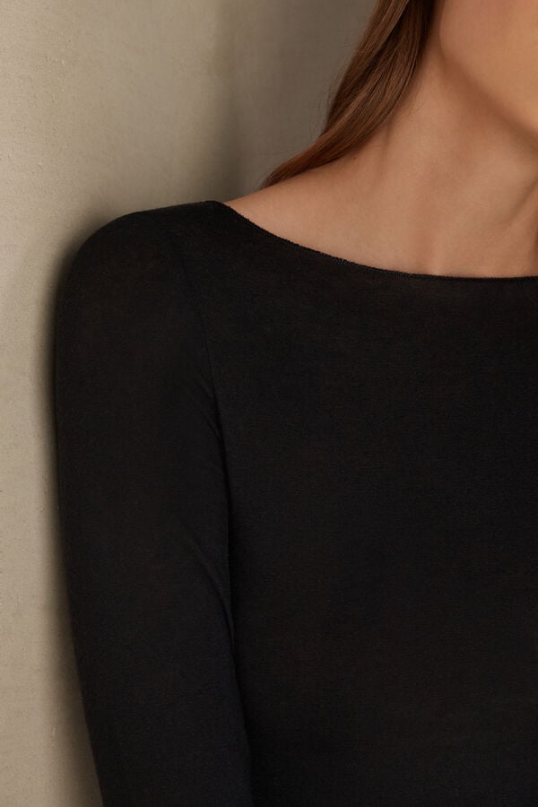 Intimssimi Boat Neck Modal Cashmere Ultralight Top Black | UUSTG37757