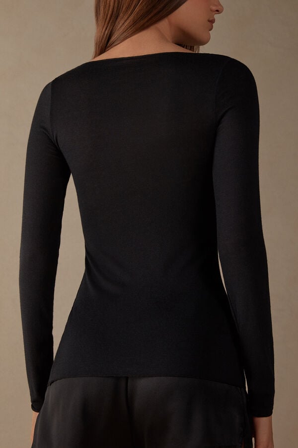 Intimssimi Boat Neck Modal Cashmere Ultralight Top Black | UUSTG37757