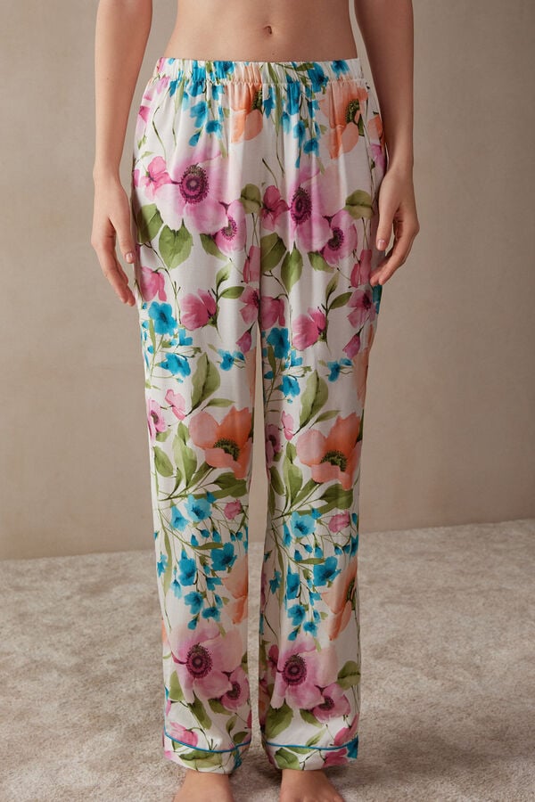 Intimssimi Botanical Lyrics Full Length Satin Pants Print | PUSQX21542