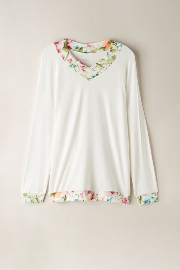 Intimssimi Botanical Lyrics Long Sleeve Modal Top White | USJBT21779