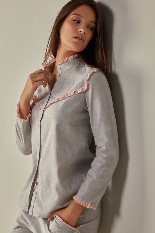 Intimssimi Cotton Rouches Brushed Cotton Cloth Long Sleeve Shirt Grey | USEGJ70336