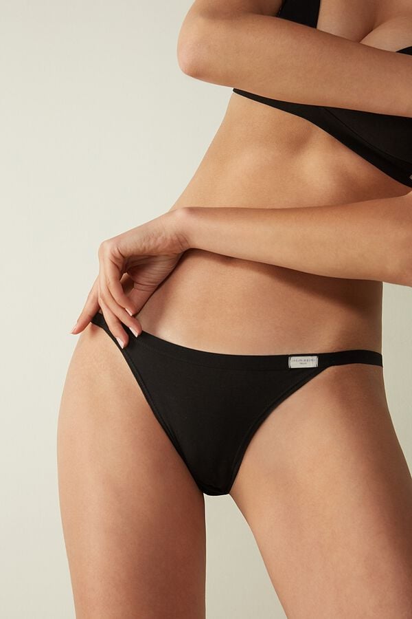 Intimssimi Cotton String Panties Black | USXBR34283