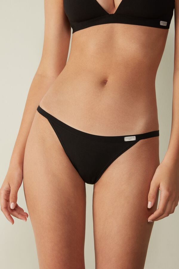 Intimssimi Cotton String Panties Black | USXBR34283