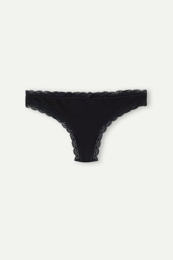 Intimssimi Cotton and Lace Brazilian Black | USZDE70749