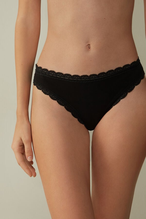 Intimssimi Cotton and Lace Brazilian Black | USZDE70749