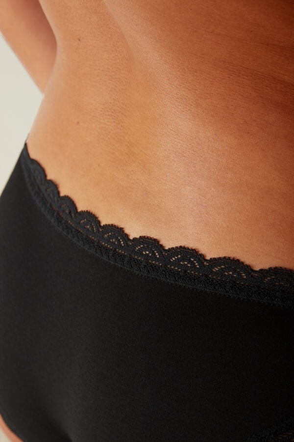 Intimssimi Cotton and Lace Panties Black | QUSWA80442