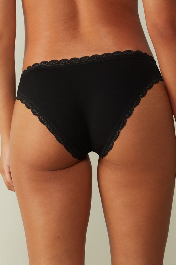 Intimssimi Cotton and Lace Panties Black | QUSWA80442