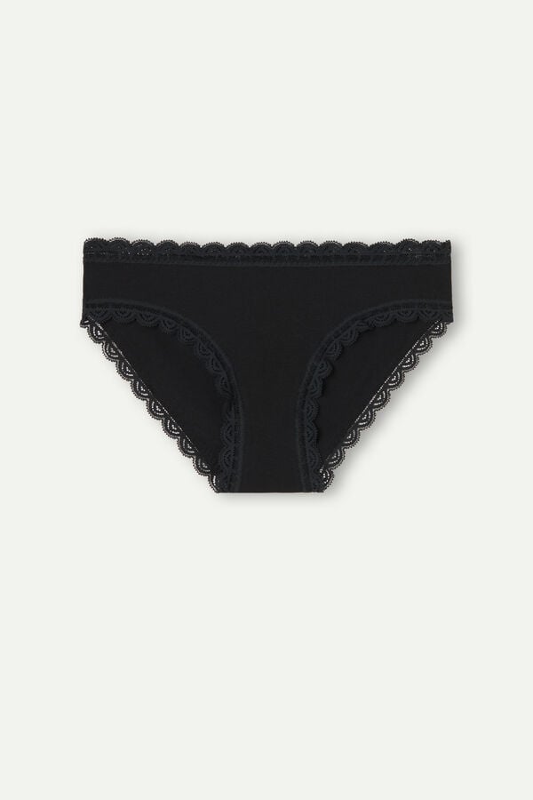 Intimssimi Cotton and Lace Panties Black | QUSWA80442