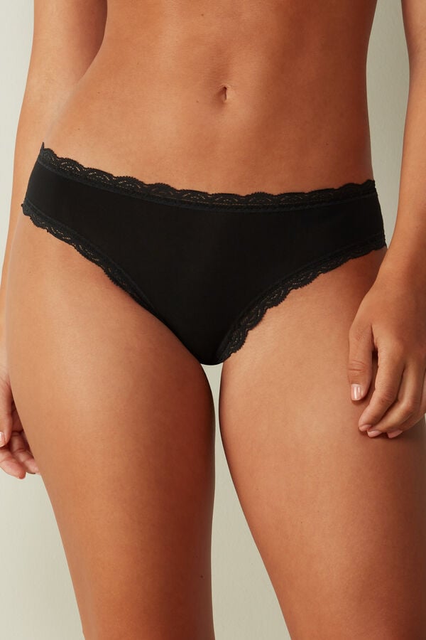 Intimssimi Cotton and Lace Panties Black | QUSWA80442