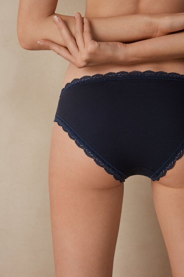 Intimssimi Cotton and Lace Panties Blue | YUSVQ71242