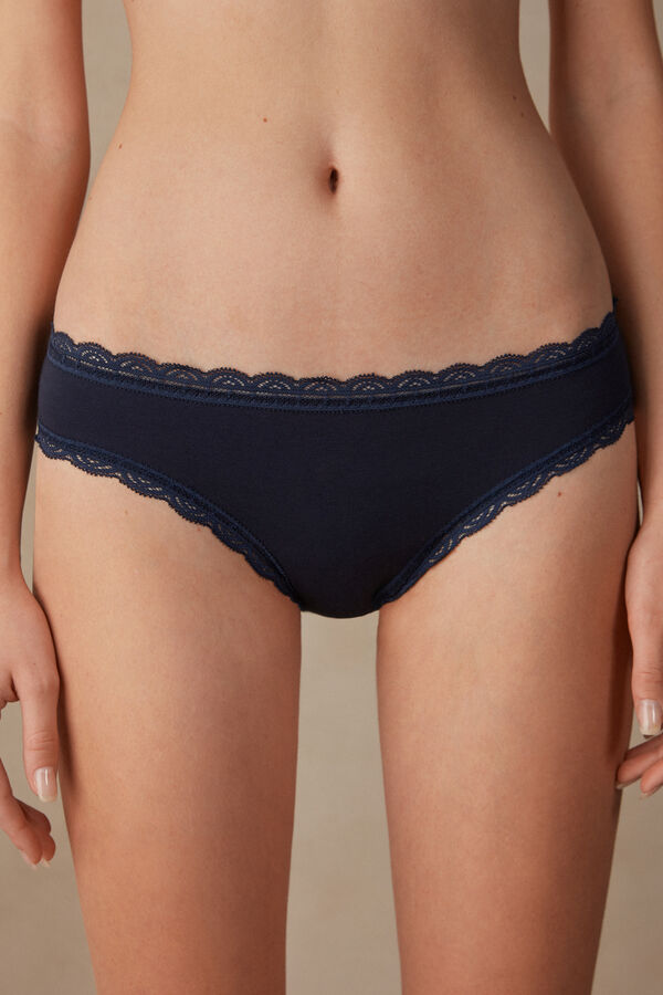 Intimssimi Cotton and Lace Panties Blue | YUSVQ71242