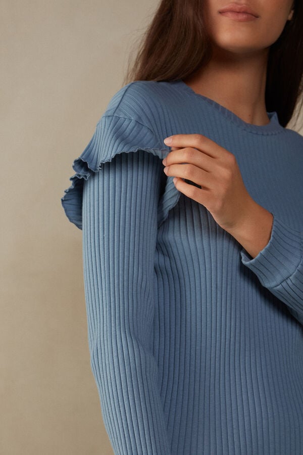 Intimssimi Cozy Mountains Long Sleeve Ribbed Top Blue | BUSSO89446