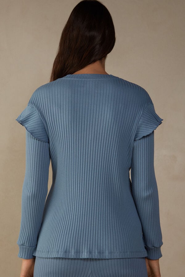 Intimssimi Cozy Mountains Long Sleeve Ribbed Top Blue | BUSSO89446