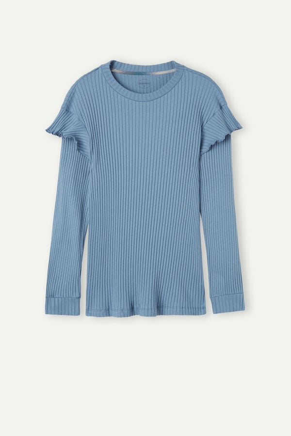 Intimssimi Cozy Mountains Long Sleeve Ribbed Top Blue | BUSSO89446