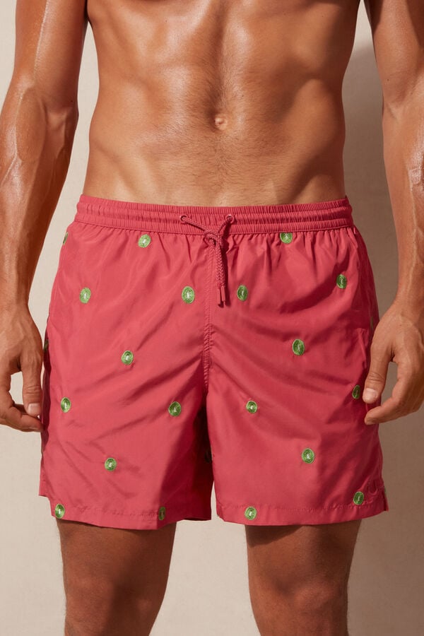 Intimssimi Embroidered Kiwi Swim Trunks Red | ZUSMJ57856