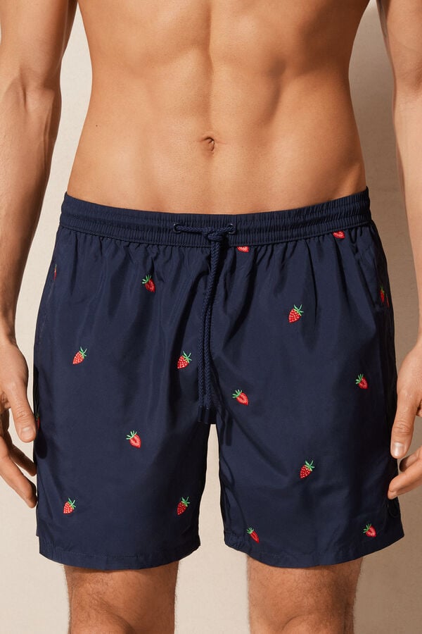 Intimssimi Embroidered Strawberry Swim Trunks Blue | ZUSMJ56812