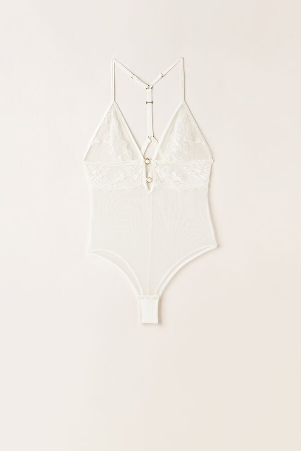 Intimssimi Fearless Femininity Tulle and Lace Bodysuit White | PUSQX66805