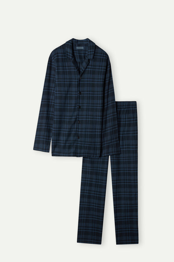 Intimssimi Full Length Pajamas in Brushed Blue Check Patterned Cloth Blue | GUSUC91058