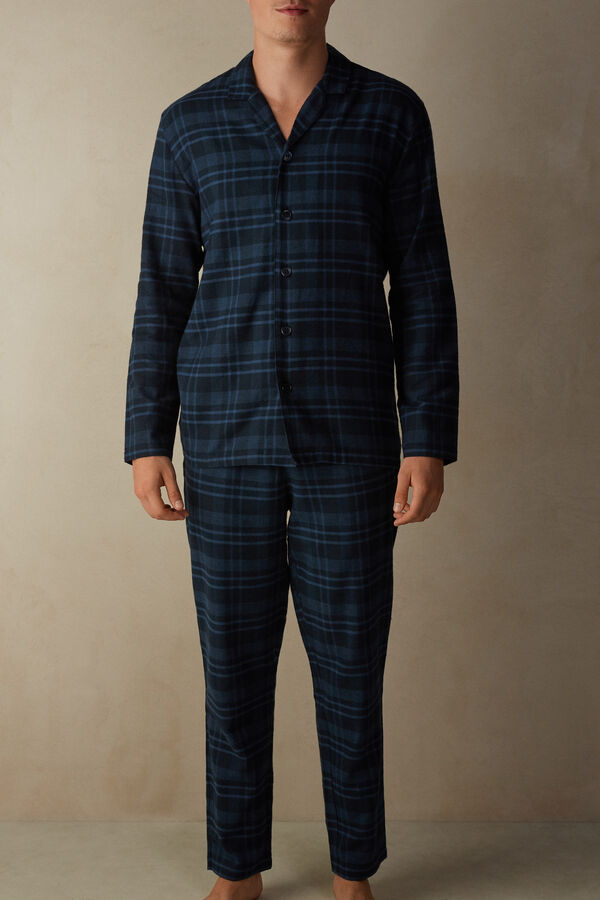 Intimssimi Full Length Pajamas in Brushed Blue Check Patterned Cloth Blue | GUSUC91058