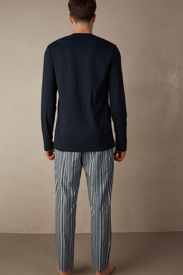 Intimssimi Full Length Pajamas in Striped Cotton Blue | USZDE32248