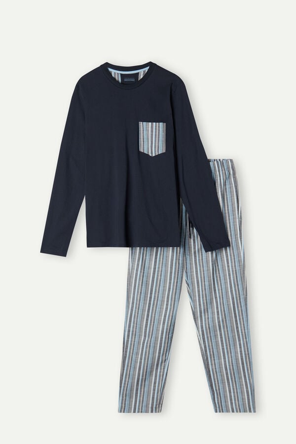 Intimssimi Full Length Pajamas in Striped Cotton Blue | USZDE32248