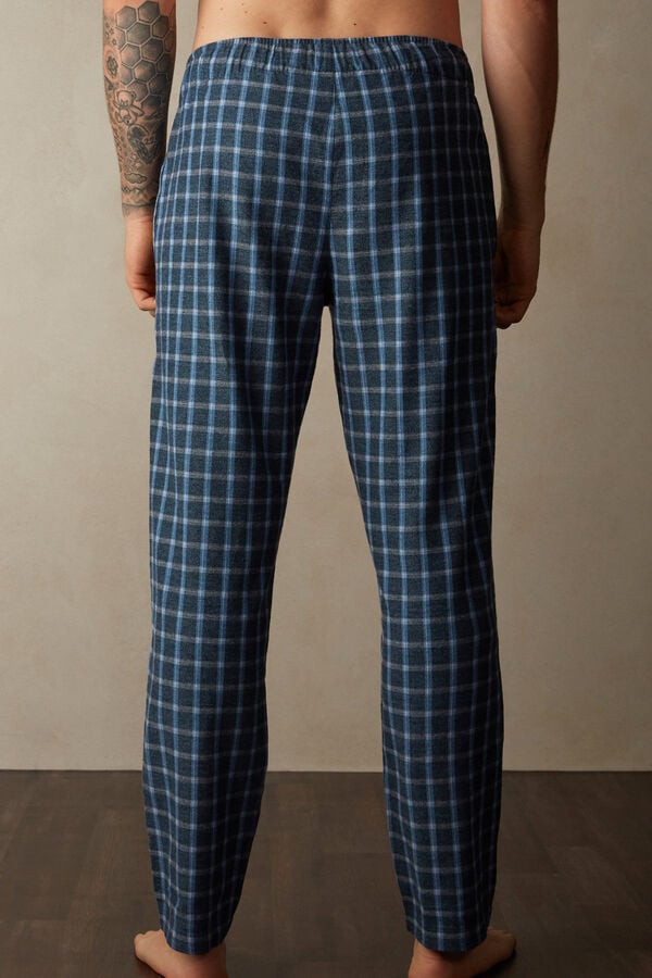 Intimssimi Full Length Pants in Check Patterned Brushed Cloth Blue | USZPD43190