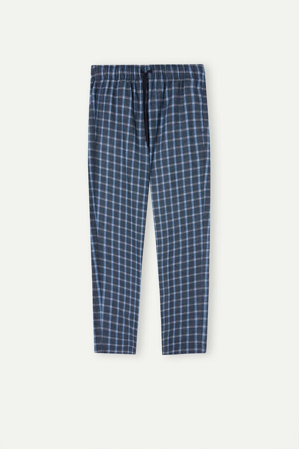 Intimssimi Full Length Pants in Check Patterned Brushed Cloth Blue | USZPD43190