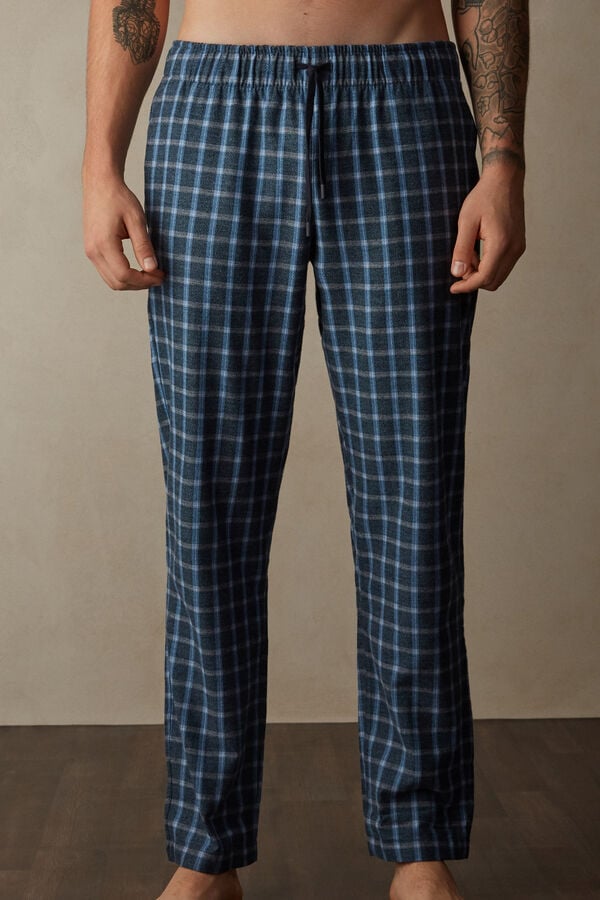 Intimssimi Full Length Pants in Check Patterned Brushed Cloth Blue | USZPD43190