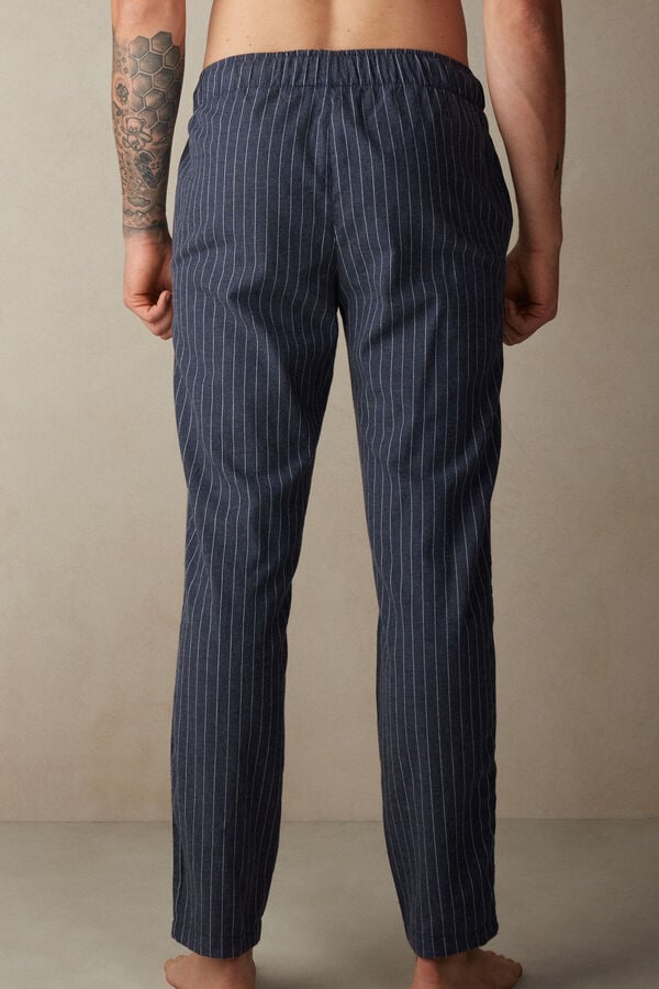 Intimssimi Full Length Pants in Denim Pinstripe Patterned Brushed Cloth Blue | AUSDF16110