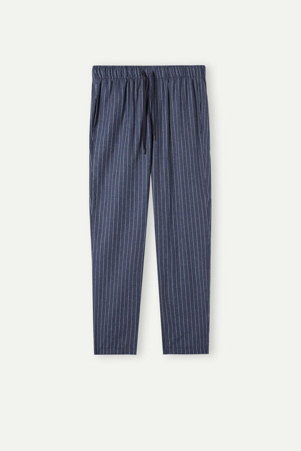 Intimssimi Full Length Pants in Denim Pinstripe Patterned Brushed Cloth Blue | AUSDF16110