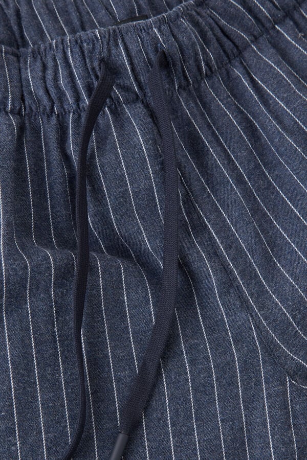 Intimssimi Full Length Pants in Denim Pinstripe Patterned Brushed Cloth Blue | AUSDF16110