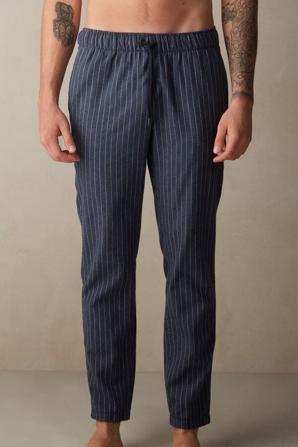 Intimssimi Full Length Pants in Denim Pinstripe Patterned Brushed Cloth Blue | AUSDF16110