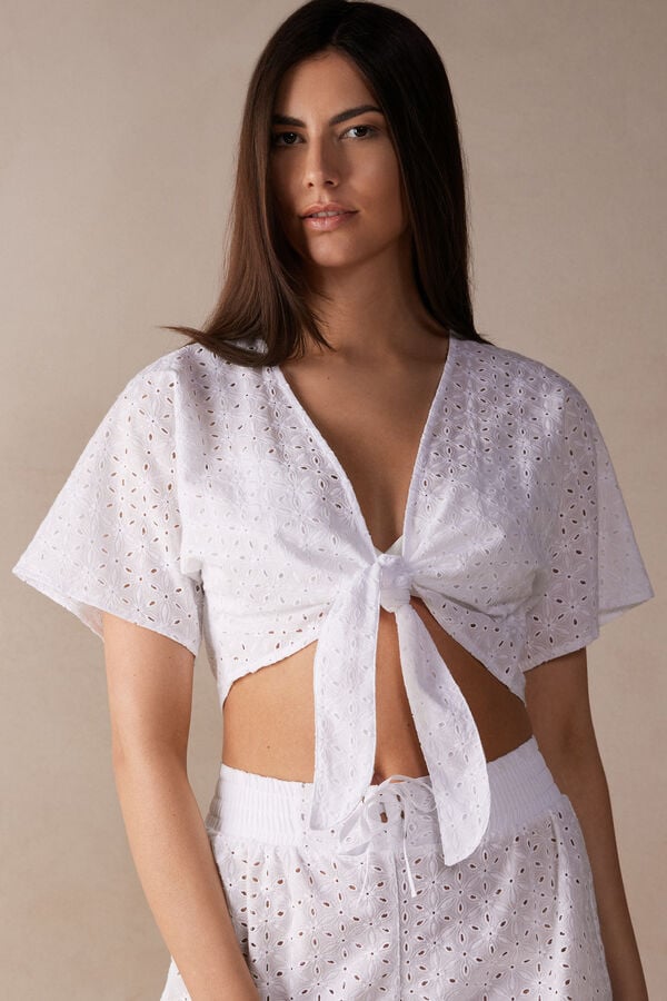 Intimssimi Hello Sunshine Sangallo Lace Tie-Front Top White | USCVG53602