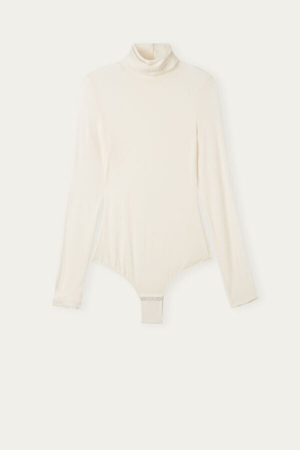 Intimssimi High Collar Bodysuit in Modal Ultralight with Cashmere White | PUSQX31698