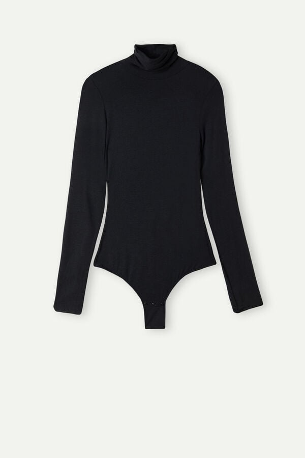 Intimssimi High Collar Bodysuit in Modal Ultralight with Cashmere Black | USEAH17759