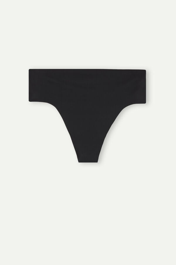 Intimssimi High Waist Thong in Seamless Ultralight Microfiber Black | USJBT53118