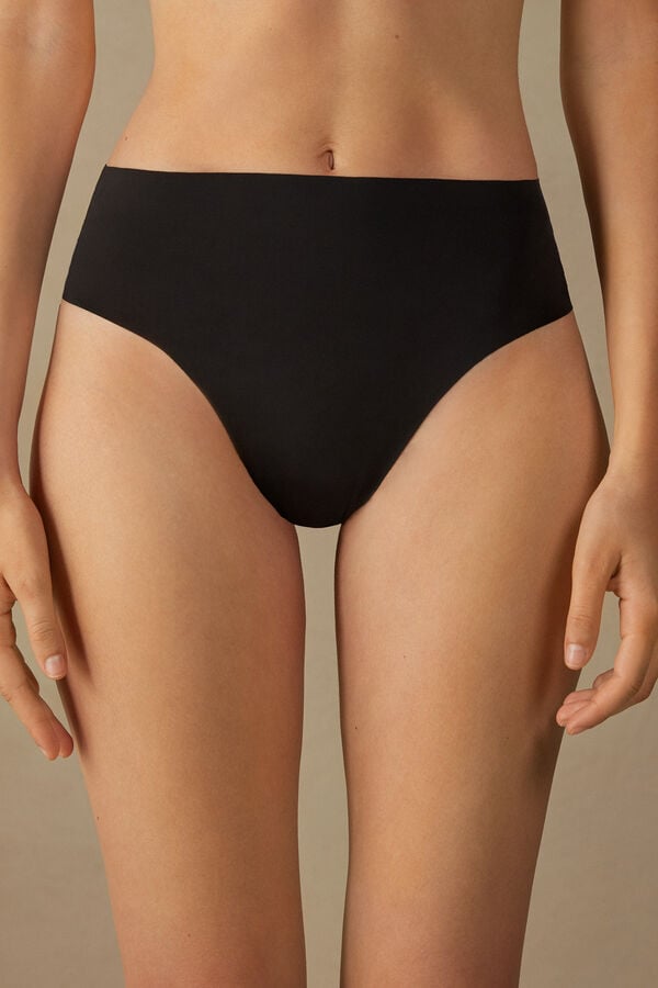 Intimssimi High Waist Thong in Seamless Ultralight Microfiber Black | USJBT53118