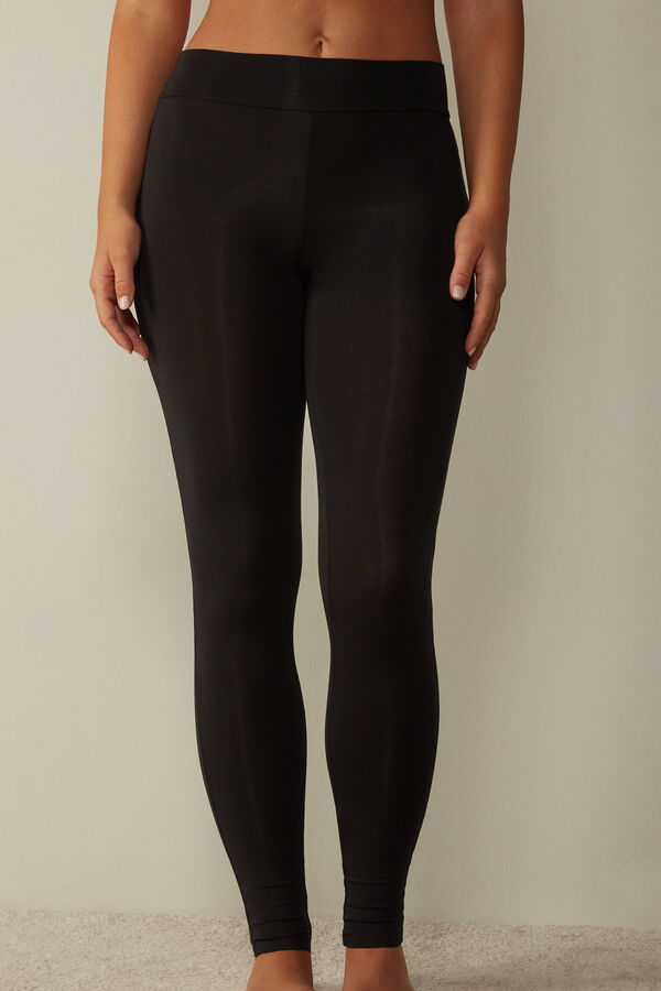 Intimssimi High-Waisted Micromodal Stirrup Leggings Black | DUSKV91799