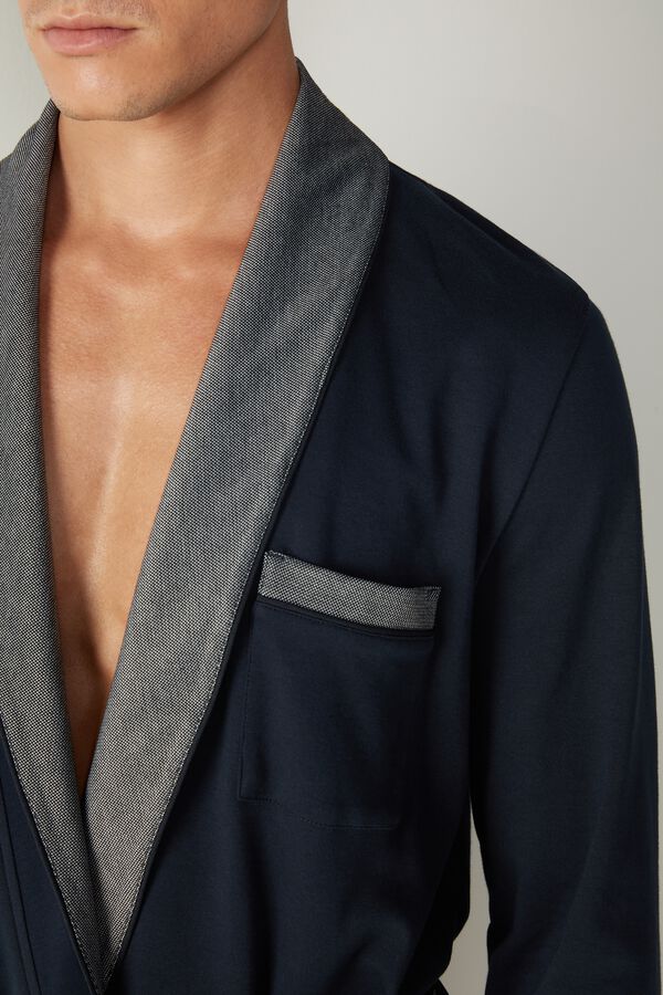 Intimssimi Interlock Cotton Smoking Jacket Blue | MUSFT74890