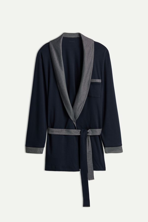 Intimssimi Interlock Cotton Smoking Jacket Blue | MUSFT74890