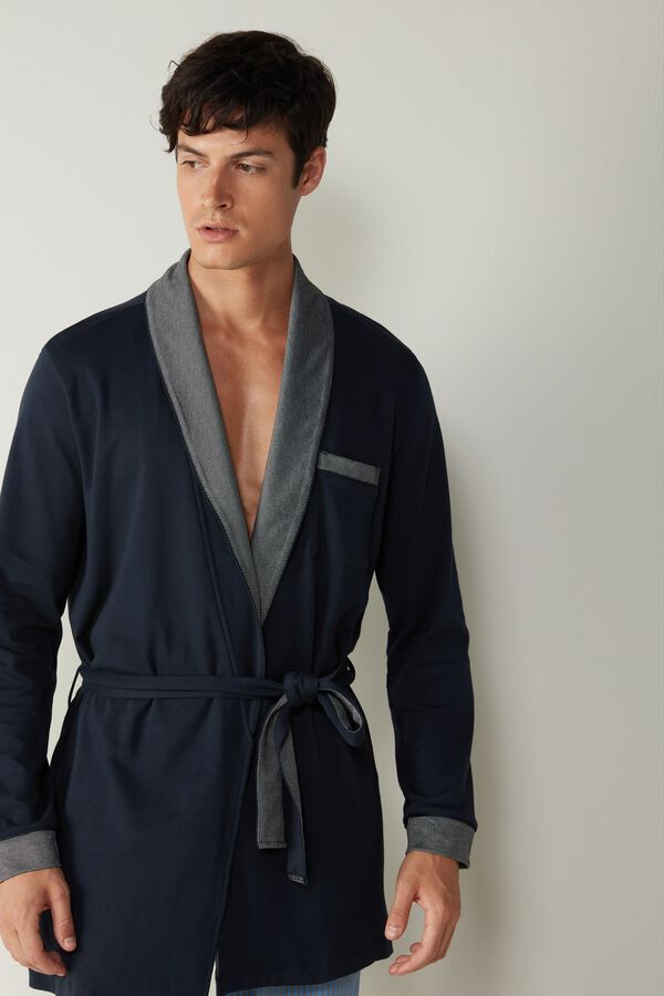 Intimssimi Interlock Cotton Smoking Jacket Blue | MUSFT74890